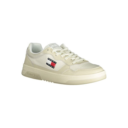 Tommy Hilfiger Beige Polyethylene Men Sneaker with logo and cream accents in side view