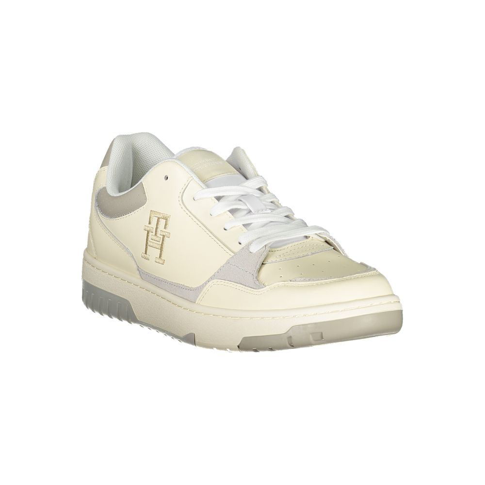 Tommy Hilfiger Beige Sports Sneakers with Unique Embroidery featuring intricate logo and contrast details.