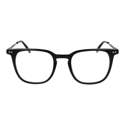 Tommy Hilfiger Black Acetate Glasses (Frames) for men with full-rim rectangle design and demo plastic lenses, size 50-21-145.