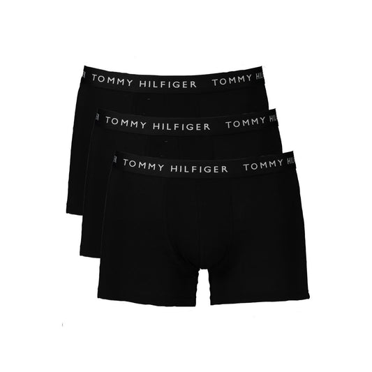 Tommy Hilfiger Black Cotton Men Boxer tri-pack with logo waistband for comfort and style.