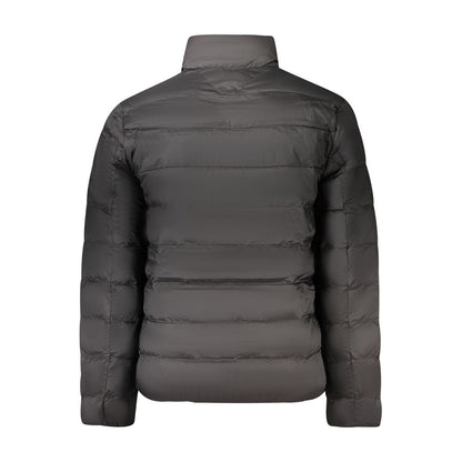Back view of Tommy Hilfiger Black Polyamide Men Jacket with quilted design.