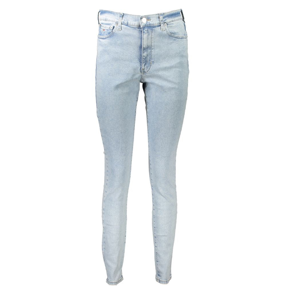 Tommy Hilfiger Blue Cotton Women's Skinny Jean with high waist and five-pocket design, featuring the iconic logo. Stylish and versatile.
