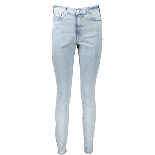 Tommy Hilfiger Blue Cotton Women's Skinny Jean with high waist and five-pocket design, featuring the iconic logo. Stylish and versatile.