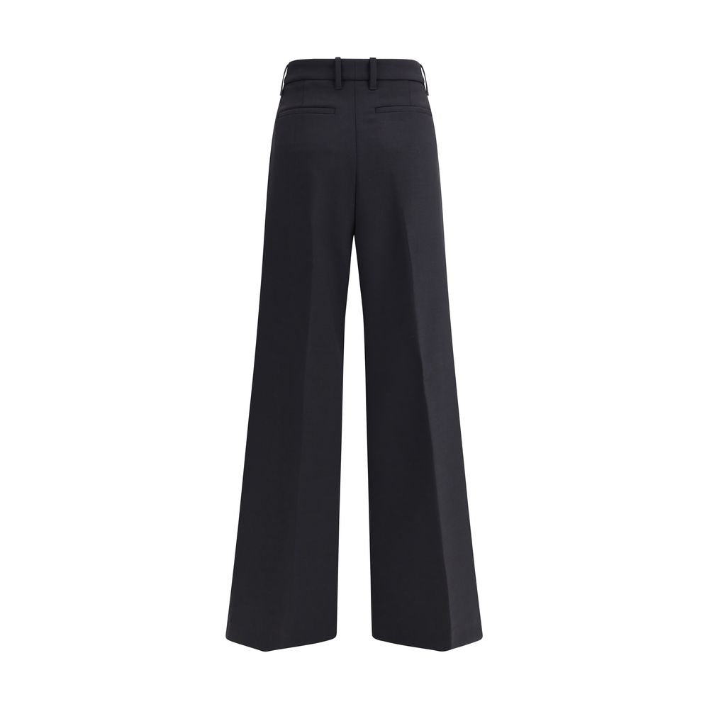 Rear view of True Royal Black Wool Casual Pants with wide-leg design and back pockets.