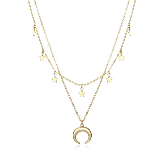 Gold layered necklace with moon and star charms, VICEROY JEWELS Mod. 13008C100-06, silver 925°, quartz analog, 5 ATM water resistant.