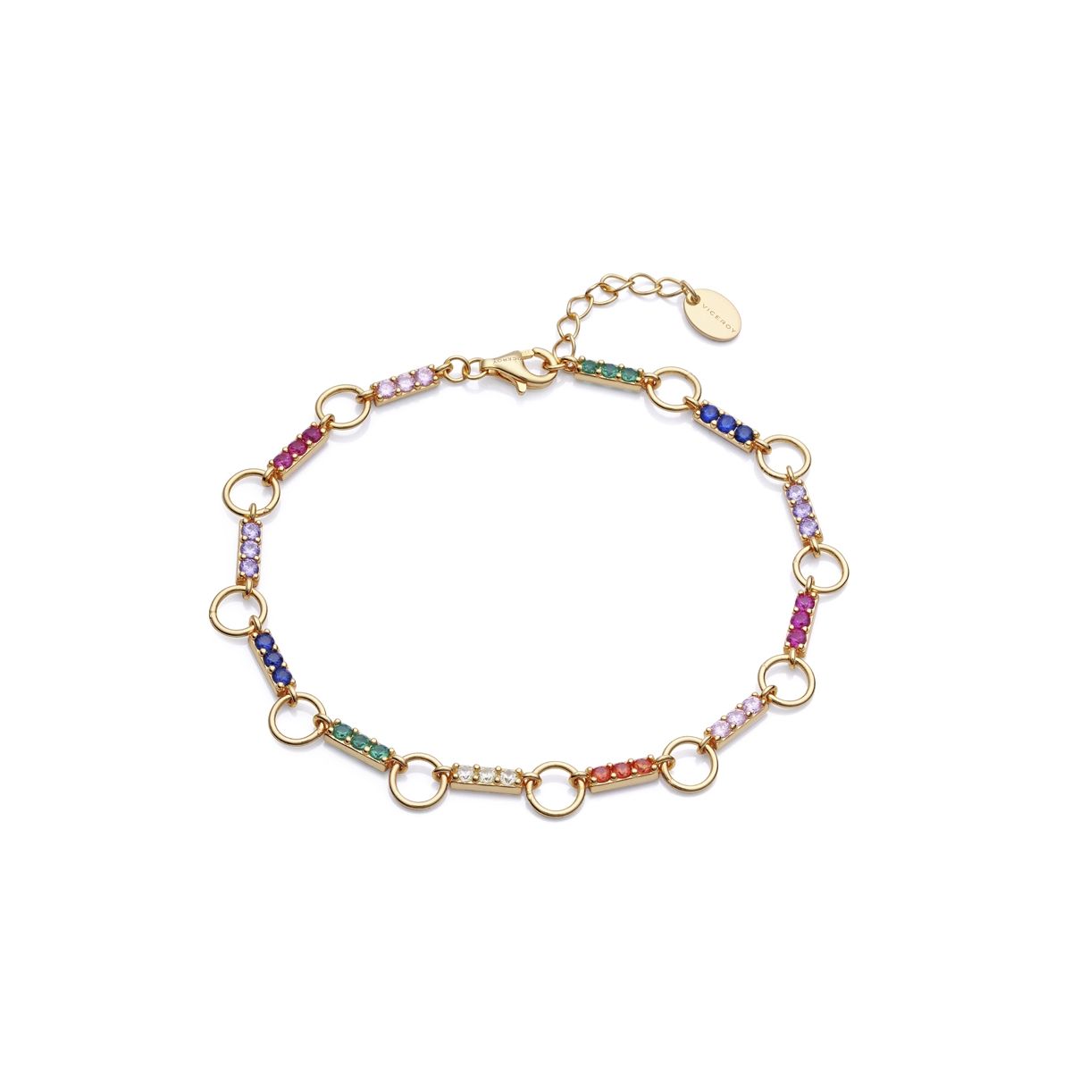 VICEROY JEWELS Mod. 13073P100-39 bracelet featuring colorful gemstones and gold links, designed for women. Luxury chronograph wrist accessory.