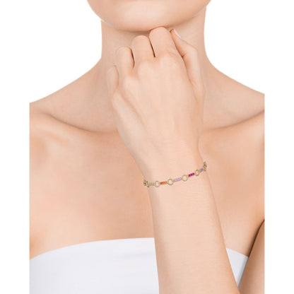 Elegant lady wearing the VICEROY JEWELS Mod. 13073P100-39 bracelet showcasing its silver design with multicolored gems.