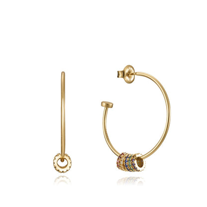 Elegant gold hoop earrings with colorful gems