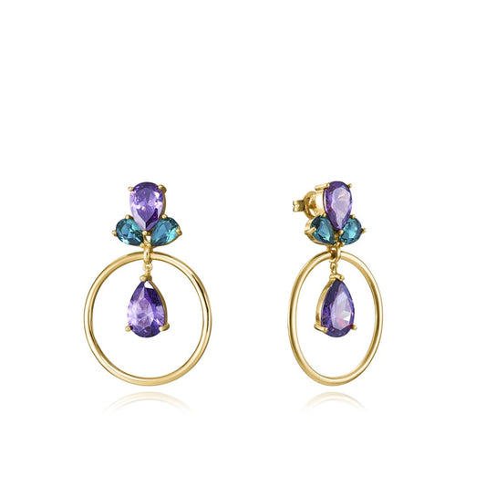 Elegant ladies earrings VICEROY JEWELS Mod. 13095E100-99 featuring purple and blue gemstones set in silver 925° with official box packaging.