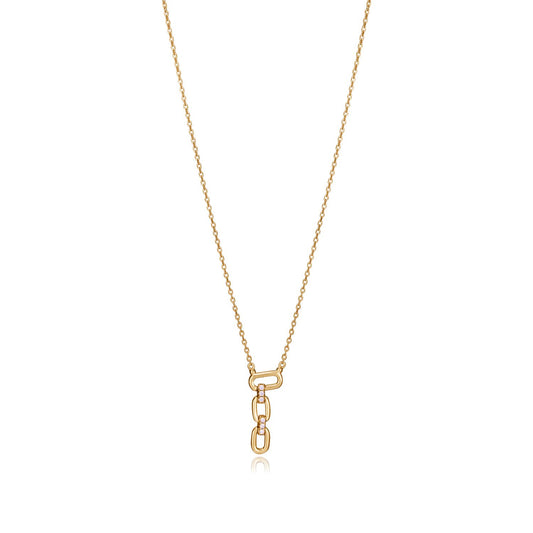 Elegant gold necklace with unique pendant design, featuring minimalistic chain, perfect for adding sophistication to any outfit.