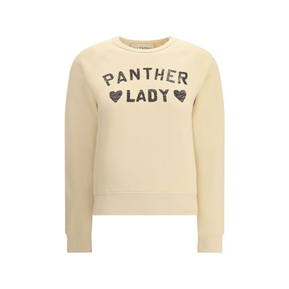 Valentino Beige Cotton Sweatshirt with Panther Lady graphic, ribbed crew neck and comfortable fit, ideal for AW25 casual sophistication.