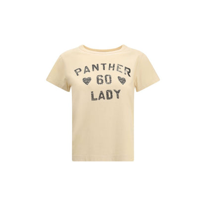 Valentino Beige Cotton T-Shirt with iconic Panther Lady print, ribbed crew neck, 100% cotton, AW25 regular fit.