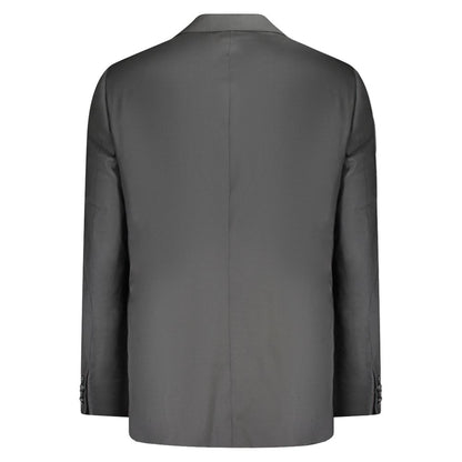 Back view of Valentino Black Wool Men Jacket showing classic cut and refined tailoring.