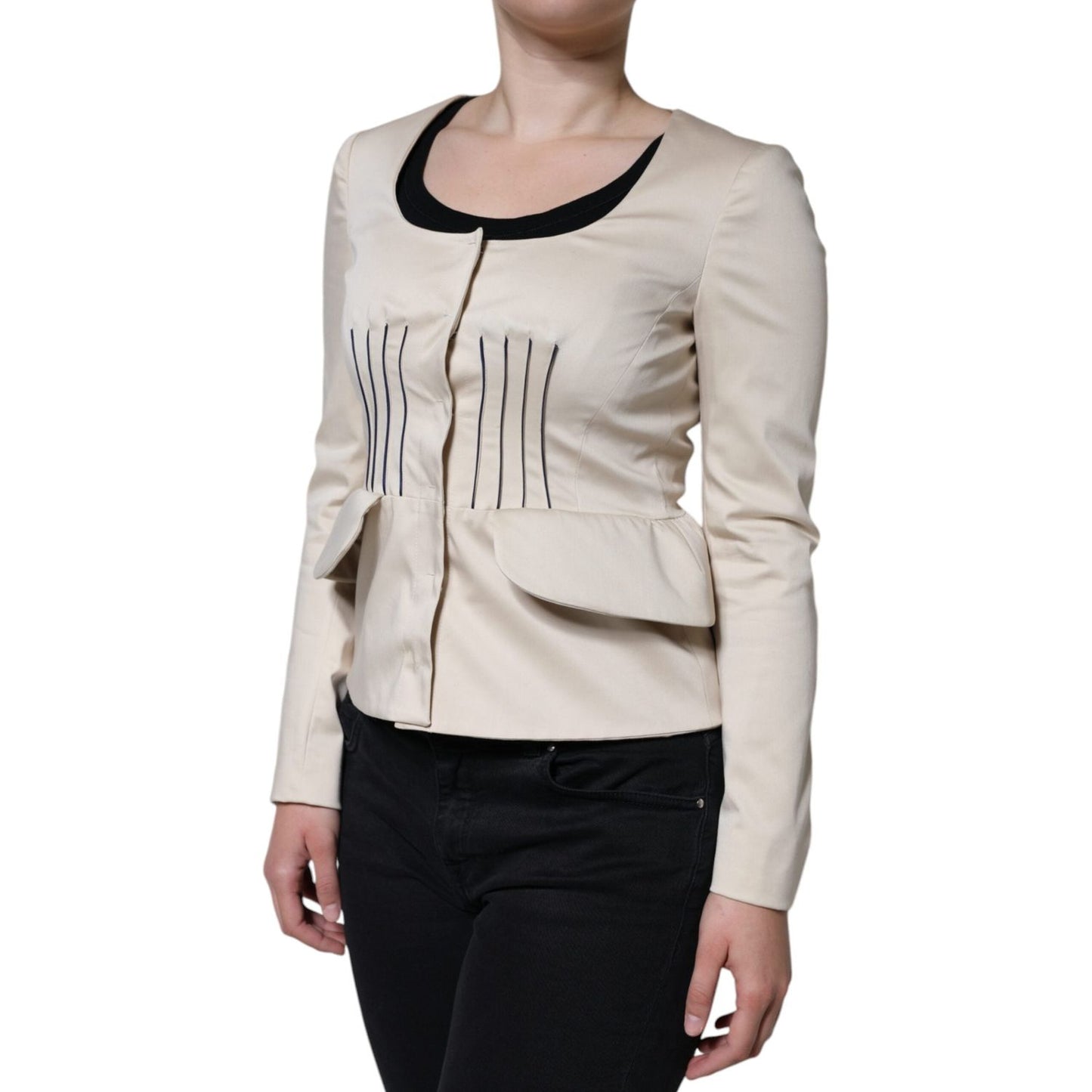 Valentino Beige Cotton Long Sleeves Round Neck Blazer Jacket JKT3272-40