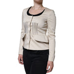 Valentino Beige Cotton Long Sleeves Round Neck Blazer Jacket JKT3272-40