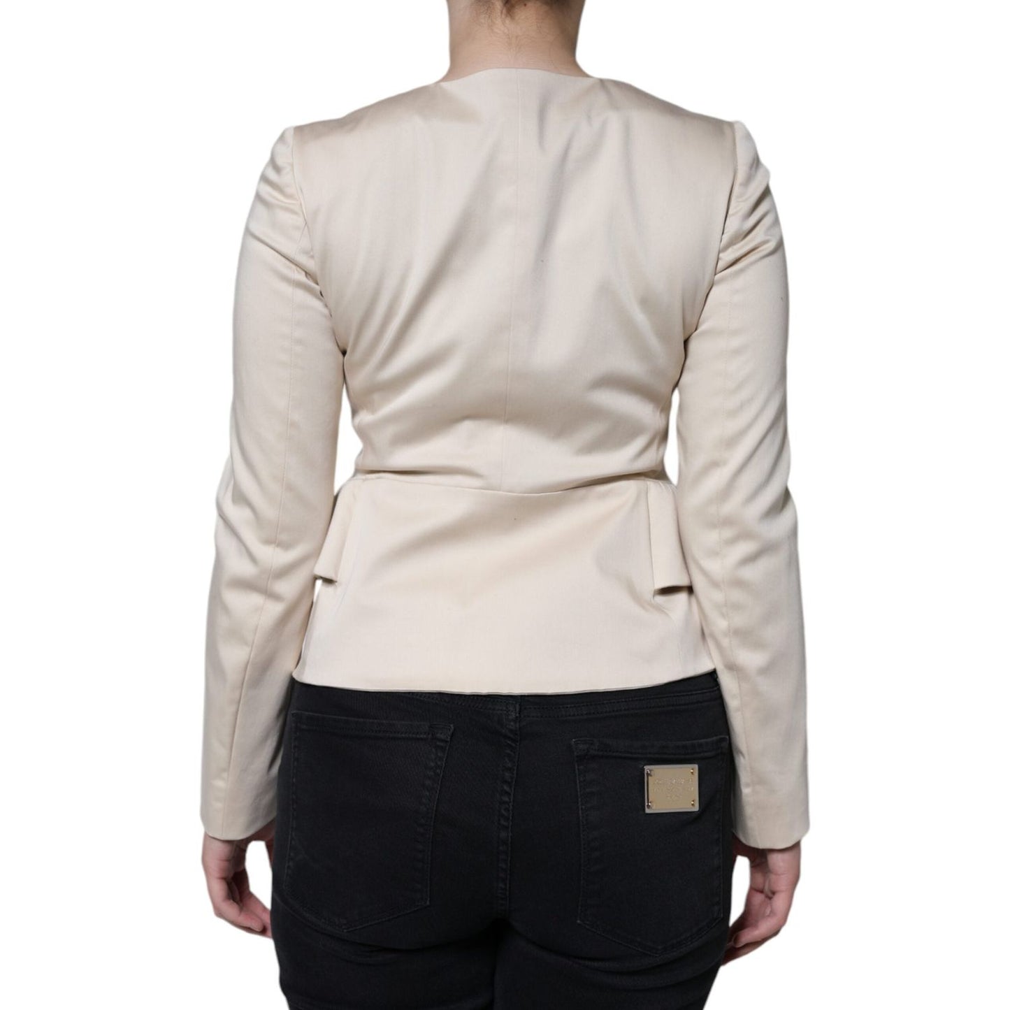 Valentino Beige Cotton Long Sleeves Round Neck Blazer Jacket JKT3272-40