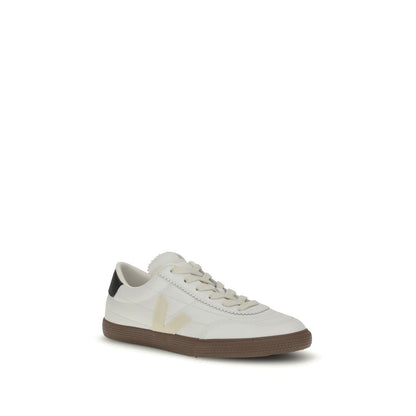 Veja Black Leather Sneakers with contrasting panels and logo, featuring round toe and lace-up closure for style and durability.