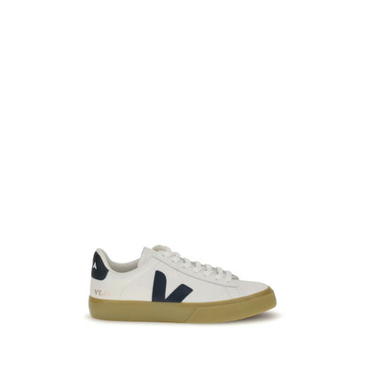 Veja White Leather Low Top Sneakers with organic leather and distinctive 'V' logo, featuring rounded toe and lace-up design for comfort.