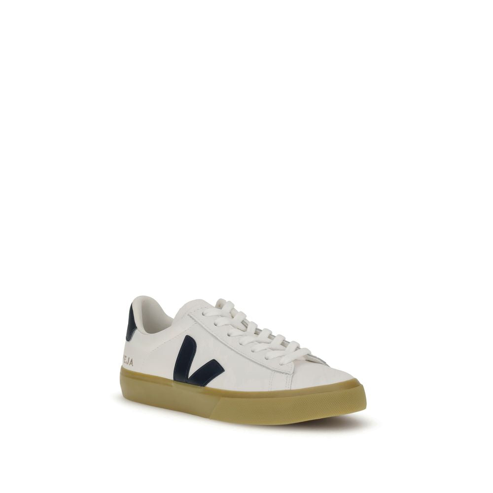 Veja White Leather Low Top Sneakers with organic leather, rounded toe, and lace-up closure, featuring a side-stitched 'V' logo.