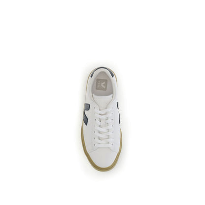 Top view of Veja White Leather Low Top Sneakers with organic traced leather, rounded toe, and side-stitched V logo for AW25 season