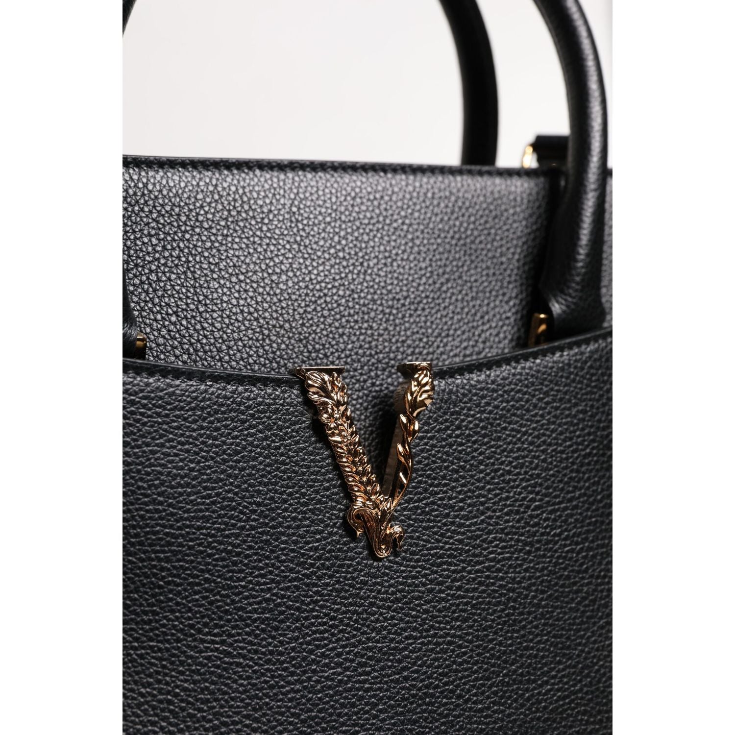 Versace Black Large Leather Top Handle Shoulder Crossbody Bag