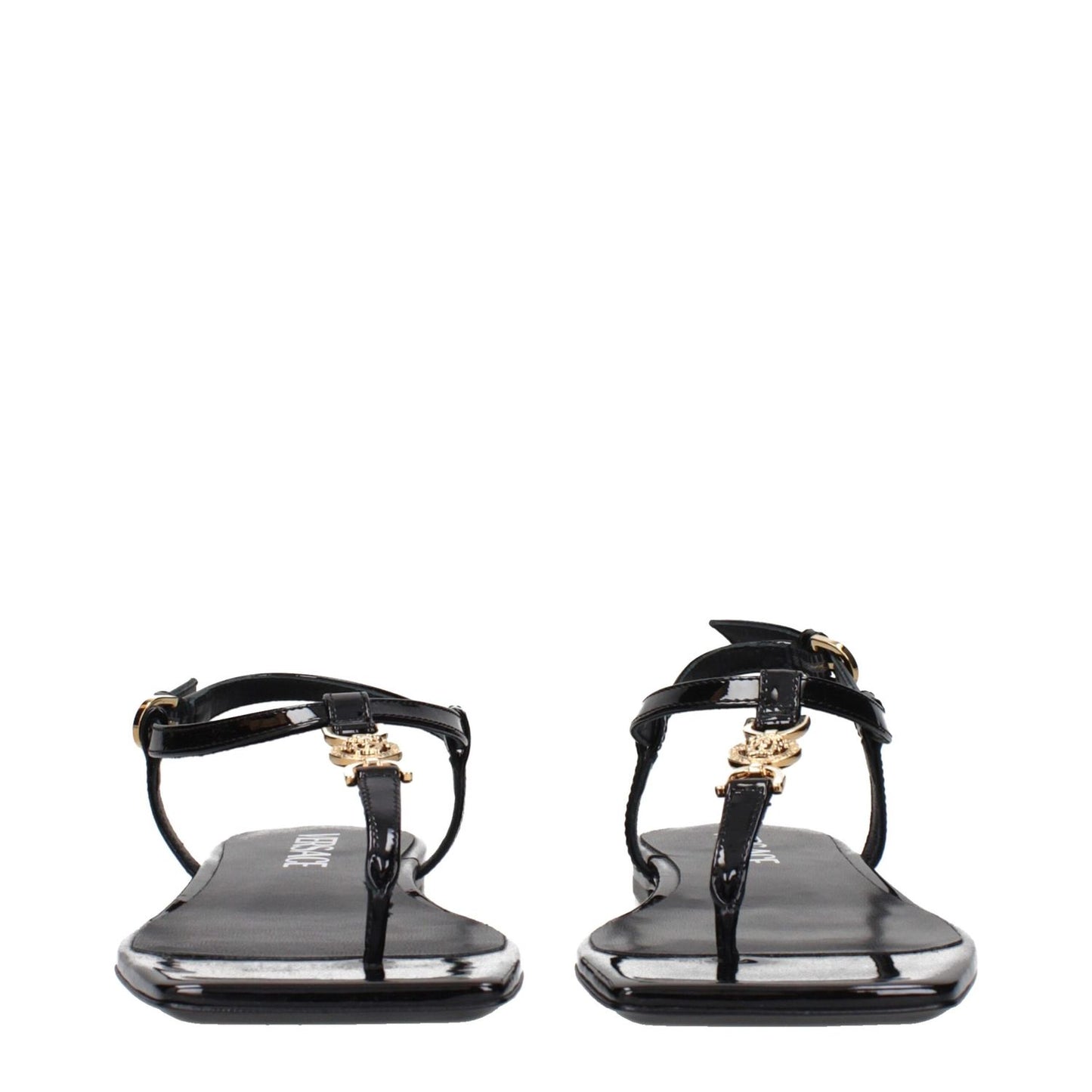 Versace Black Leather Flip-Flop Sandals