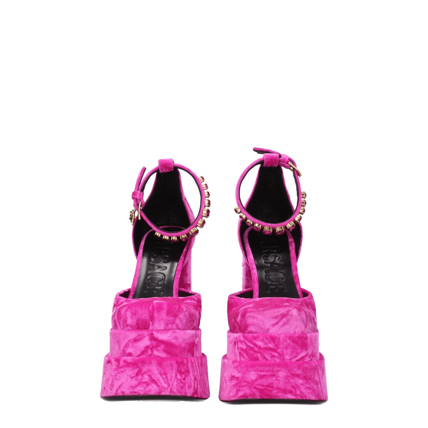 Versace Pink Velvet Platform Sandals
