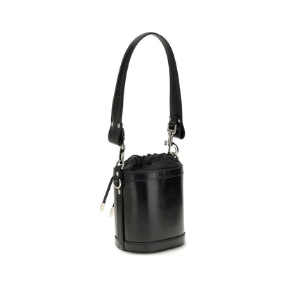 Vivienne Westwood Black Calf Leather Bos Taurus Backet Bag with Orb detail and removable chain strap.