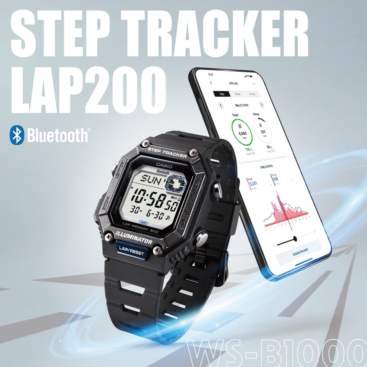 CASIO COLLECTION Mod. STEP TRACKER LAP 200 - BLACK WS-B1000-1AVEF