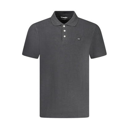 Wrangler Black Cotton Polo Shirt with short sleeves and 3 buttons, featuring logo application. Ideal casual wear for any occasion.
