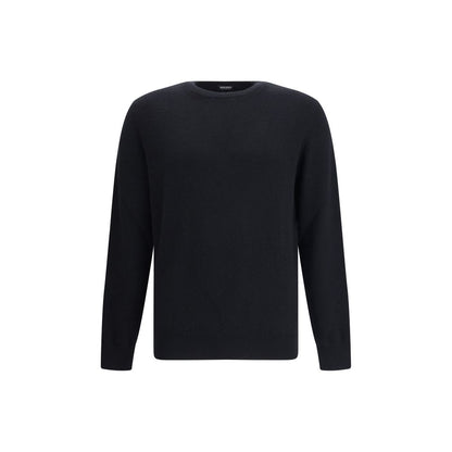 ZEGNA Black Cashmere Cashmere Sweater with ribbed crew neck, cuffs, and hem for timeless elegance and unparalleled softness.