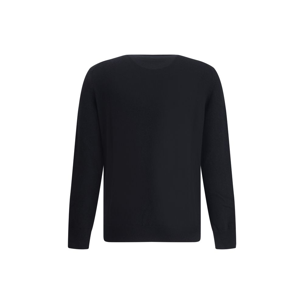 ZEGNA Black Cashmere Cashmere Sweater with ribbed crew neck, cuffs, and hem, showcasing luxury and timeless elegance. 100% Kashmir.