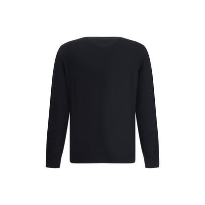 ZEGNA Black Cashmere Cashmere Sweater with ribbed crew neck, cuffs, and hem, showcasing luxury and timeless elegance. 100% Kashmir.