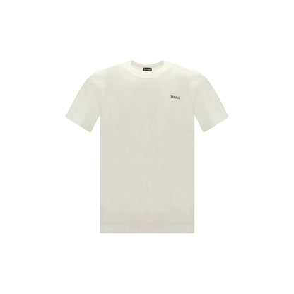 ZEGNA White Cotton T-Shirt with ribbed crew neck and brand monogram, regular fit, 100% cotton, ideal for AW25 season wear.