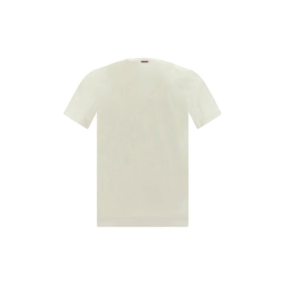 ZEGNA White Cotton T-Shirt, ribbed crew neck, iconic brand monogram, regular fit, 100% cotton, AW25 season.